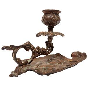 Antique ArtNouveau Figural Lady Bronze Chamber Candle Stick Late19thCentury